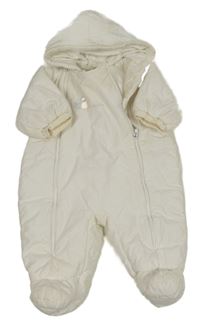 Bílá plátěná zateplená kombinéza s výšivkou a kapucí 