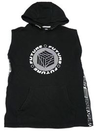 Černá tepláková vesta s potiskem a kapucí F&F