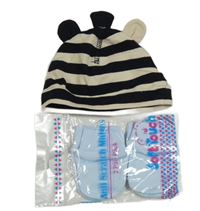 3set- pruhovaná čepice+ 2x modré rukavice