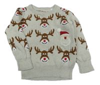 Světlešedý svetr se soby a Santa Clausem C&A