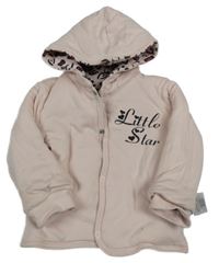 Světlerůžová zateplená oboustranná propínací mikina s nápisem a kapucí 