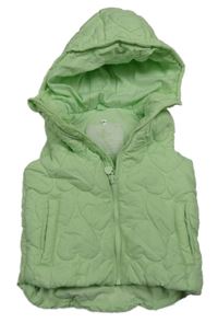 Neonově zelená šusťáková prošívaná zateplená vesta s kapucí Topolino
