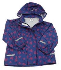 Tmavomodrá šusťáková nepromokavá bunda se srdíčky a kapucí Pocopiano