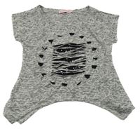 Šedé vzorované tričko s průstřihy s flitry 
