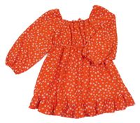 Oranžové květované krepové šaty Primark