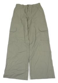 Khaki plátěné široké kalhoty s kapsami H&M