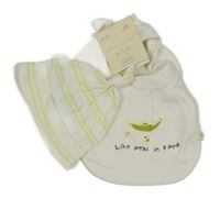 Nové - 2set - Bílý bryndák s hráškem + pruhovaná čepice