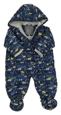 Tmavomodrá šusťáková zimní kombinéza s bagry a kapucí + boty KANZ