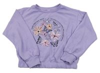 Světlefialová oversized mikina s kytičkami a motýlky Page one young