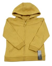 Nové - okrová melírovaná propínací mikina se smajlíkem a kapucí St. Bernard