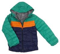 Zeleno-oranžovo-tmavomodrá prošívaná šusťáková zateplená bunda s kapucí Mountain Warehouse