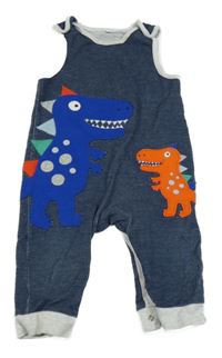 Tmavomodré melírované laclové tepláky s dinosaury Bluezoo