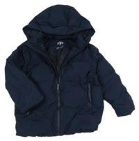 Tmavomodrá šusťáková zimní bunda s kapucí Zara