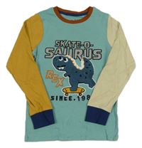 Zeleno-béžovo-okrové triko s dinosaurem Next