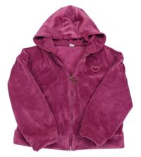 Tmavorůžová plyšová propínací mikina s kapucí Tu