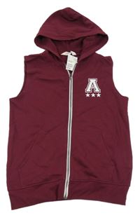 Nové - Vínová tepláková propínací vesta s písmenem a kapucí H&M