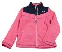 Tmavomodro-neonově růžová šusťákovo/fleecová propínací mikina se srdíčkem Topolino