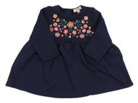 Tmavomodré teplákové šaty s kytičkami 