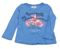 Modré triko s kytičkami a nápisem H&M