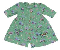 Zelené propínací šaty s traktory a myškami Jojo Maman Bébé