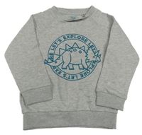 Šedá melírovaná mikina s dinosaurem a nápisy F&F