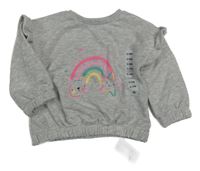 Nové - Šedá melírovaná oversize mikina s duhou a volánky dunnes