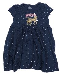 Tmavomodré puntíkaté bavlněné šaty s koňmi Topolino