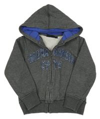 Tmavošedá propínací mikina s nápisem a kapucí Mexx