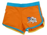 Oranžovo-modro-žluté nohavičkové plavky s potiskem 