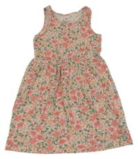 Růžovo-zelené květované bavlněné šaty H&M