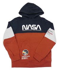 Tmavomodro-rezavo-bílá mikina s nápisy a kapucí - NASA C&A