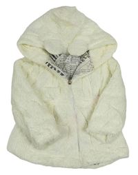 Smetanový chlupatý zateplený kabát s kapucí 