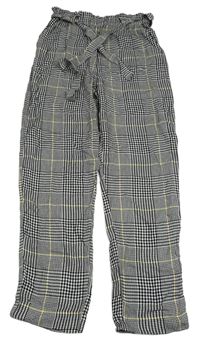 Černo-bílo-žluté kostkované kalhoty s páskem H&M