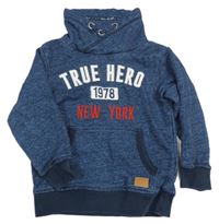 Tmavomodrá melírovaná mikina s nápisem a komínovým límcem H&M