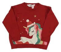 Červený svetr s jednorožcem H&M