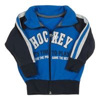 Modro-šedá propínací mikina s nápisem 