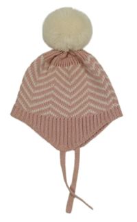 Růžovo-bílá pruhovaná ušanka s bambulí Matalan