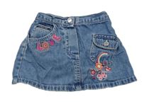 Modrá riflová sukně s nápisem a všitými kraťasy 