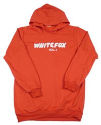 Červená mikina s nápisem a kapucí 