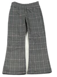 Černo-bílo-růžové kostkované kalhoty 