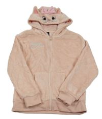 Světlerůžová chlupatá propínací mikina s kapucí - kočka Sinsay