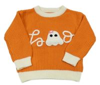 Oranžovo-smetanový žebrovaný svetr s duchem 