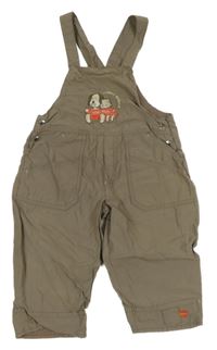 Béžové šusťákové podšité laclové kalhoty se zvířátky 