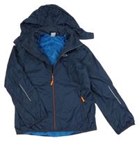 Tmavomodrá šusťáková jarní funkční bunda s ukrývací kapucí Crane