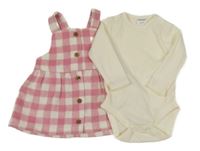 2set - Růžovo-bílé kostkované vlněné šaty + smetanové žebrované body