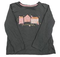 Tmavošedé triko s domečky Primark 