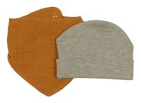 2set - Béžová čepice + oranžový mušelínový slinták