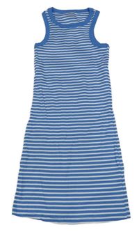 Modro-bílé pruhované žebrované dlouhé šaty Primark