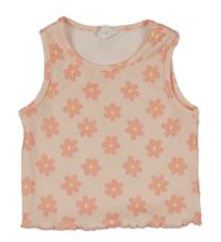 Světlerůžový žebrovaný květovaný top Shein