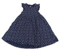 Tmavomodré bavlněné květované šaty s volánky Topolino